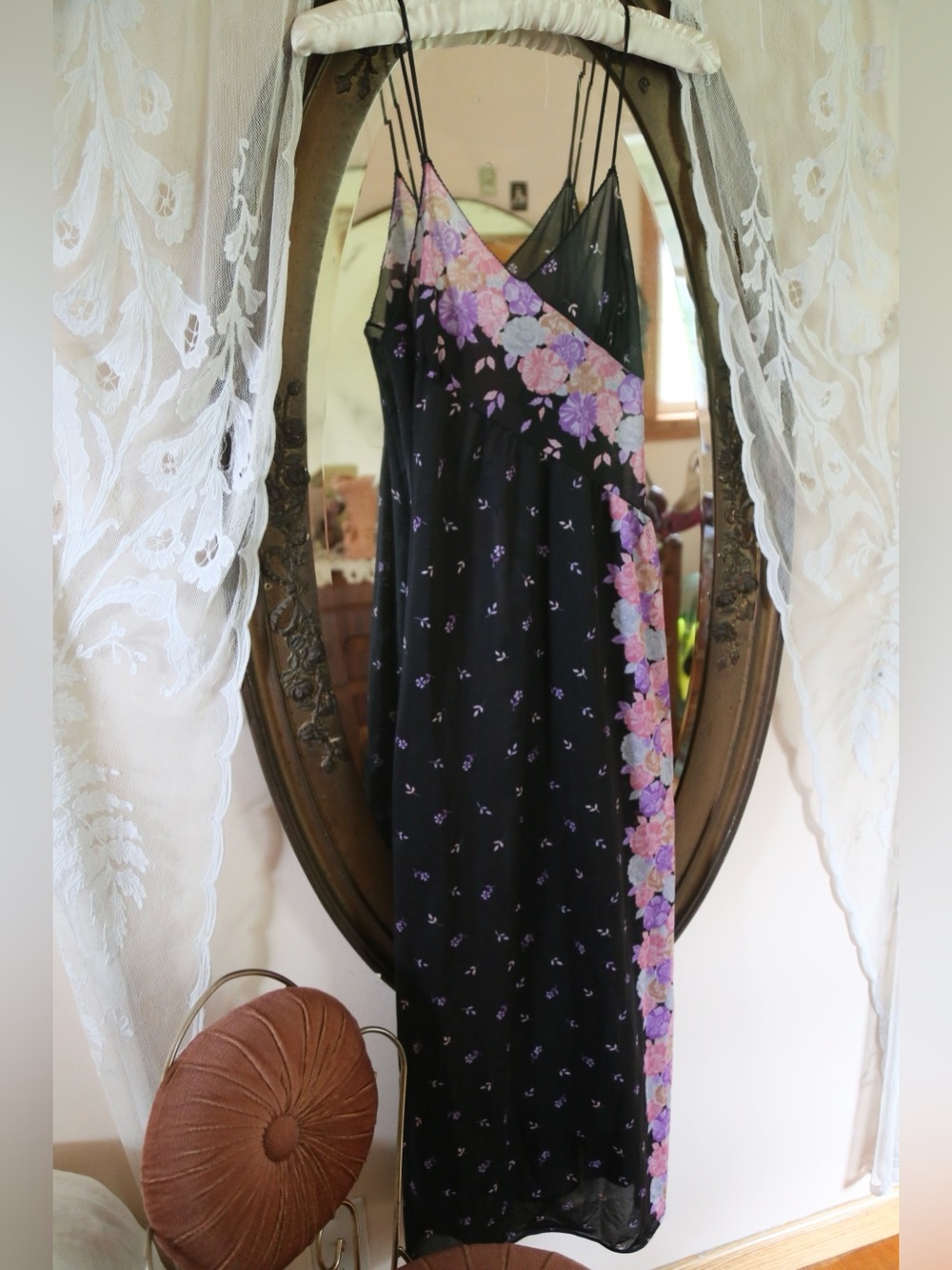 Vintage Nylon Floral Sheer Maxi Slip Dress